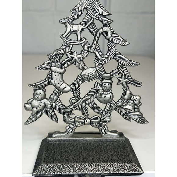 Pewter Metal Christmas Tree‎ Fireplace Mantle Shelf Stocking Holder Hanger - Picture 3 of 6
